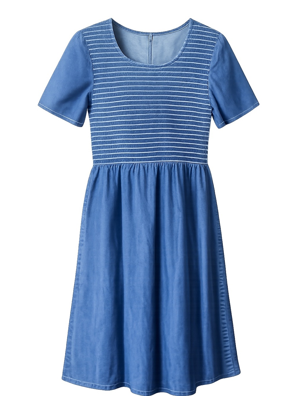 Bobbie Brooks Blue Striped Bodice Casual Short Sleeve Dress
